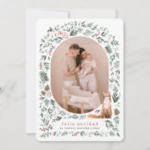 Feliz Navidad | Arco de Acuarela Botánica con Foto Feestdagenkaart (Voorkant)