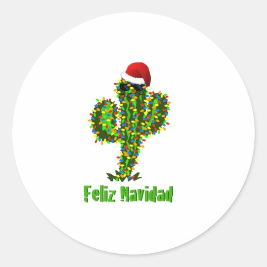 Feliz Navidad - Arizona Kerstmis Saguaro Lights Ronde Sticker (Voorkant)