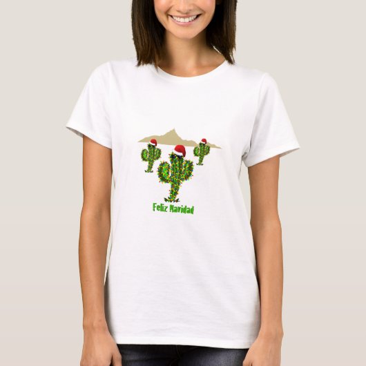 Feliz Navidad - Arizona Kerstmis Saguaro Lights T-shirt (Voorkant)