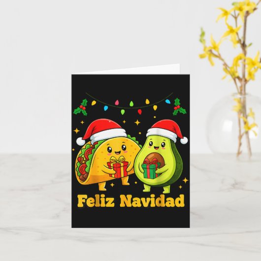 Feliz Navidad Avocado Tacos Mexican Xmas Family Ma Kaart (Gele Bloem)