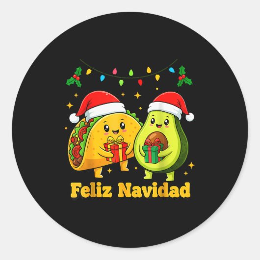 Feliz Navidad Avocado Tacos Mexican Xmas Family Ma Ronde Sticker (Voorkant)