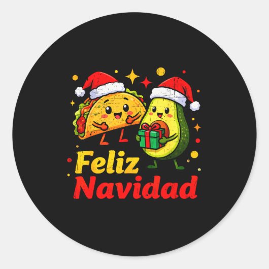 Feliz Navidad Avocado Tacos Mexican Xmas Family Ma Ronde Sticker (Voorkant)