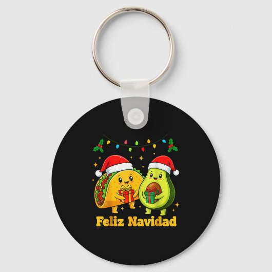 Feliz Navidad Avocado Tacos Mexican Xmas Family Ma Sleutelhanger (Voorkant)