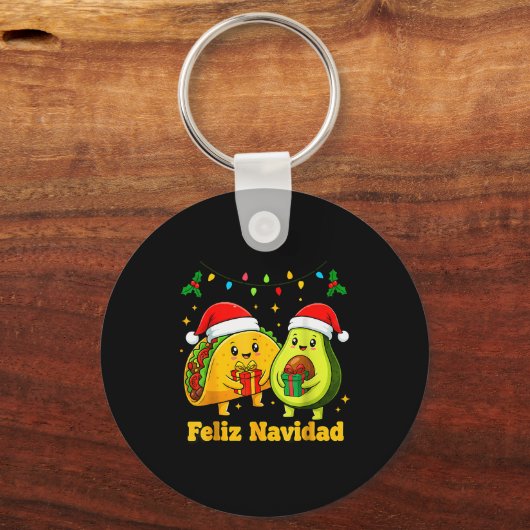 Feliz Navidad Avocado Tacos Mexican Xmas Family Ma Sleutelhanger (Voorkant)