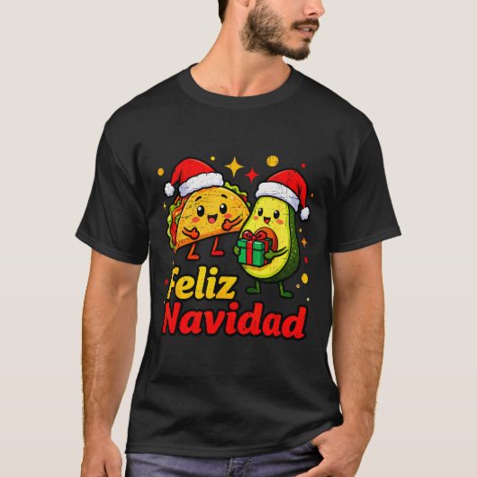 Feliz Navidad Avocado Tacos Mexican Xmas Family Ma T-shirt (Voorkant)