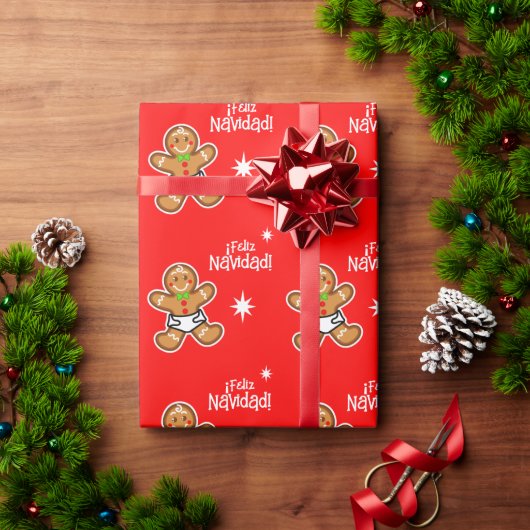 ¡Feliz Navidad! Baby Gingerbread op rood - Bewerkb Cadeaupapier (Feestdagen Geschenken)