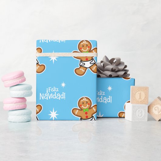 ¡Feliz Navidad! Baby peperkoek op lichtblauw Cadeaupapier (Baby Shower)