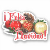 Feliz Navidad Baubles Ornamenten Kerstmis Sticker (Voorkant)