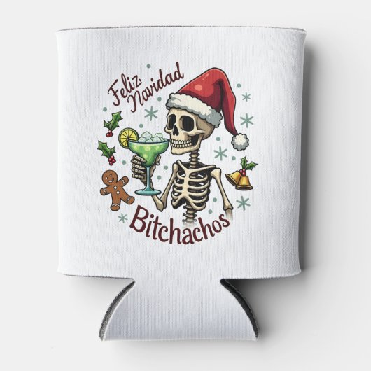 Feliz Navidad Bitchachos Funny Skull Spanish Merry Blikjeskoeler (Voorkant)
