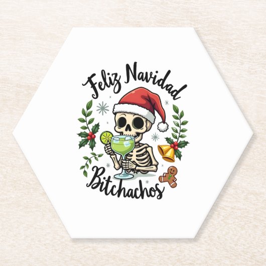Feliz Navidad Bitchachos Funny Skull Spanish Merry Kartonnen Onderzetters (Voorkant)