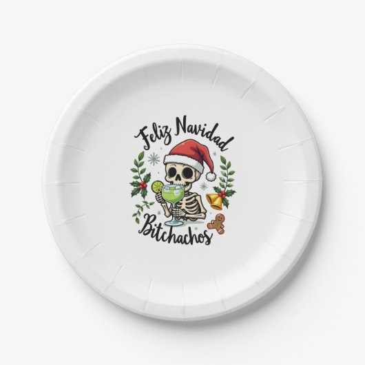 Feliz Navidad Bitchachos Funny Skull Spanish Merry Papieren Bordje (Voorkant)