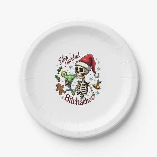 Feliz Navidad Bitchachos Funny Skull Spanish Merry Papieren Bordje (Voorkant)