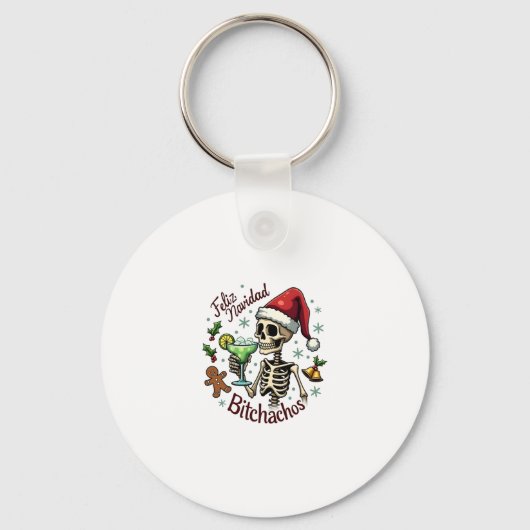 Feliz Navidad Bitchachos Funny Skull Spanish Merry Sleutelhanger (Voorkant)