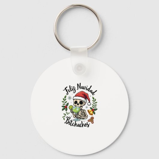 Feliz Navidad Bitchachos Funny Skull Spanish Merry Sleutelhanger (Voorkant)
