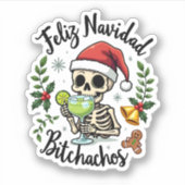 Feliz Navidad Bitchachos Funny Skull Spanish Merry Sticker (Voorkant)