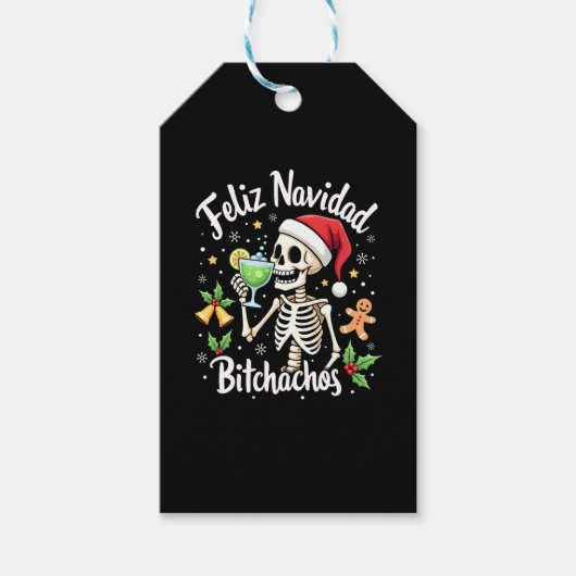 Feliz Navidad Bitchachos Grappige Schedel Spaanse Cadeaulabel (Voorkant)