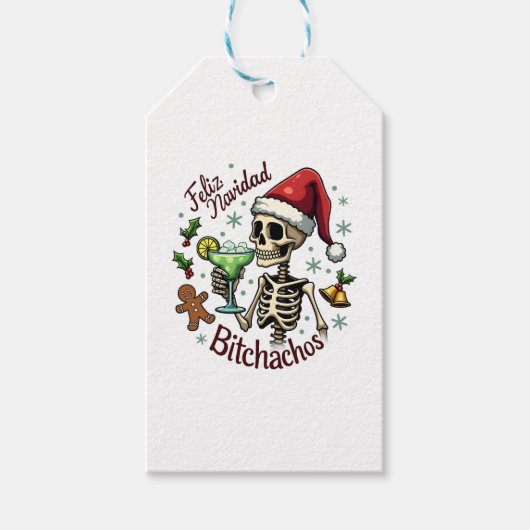 Feliz Navidad Bitchachos Grappige Schedel Spaanse Cadeaulabel (Voorkant)