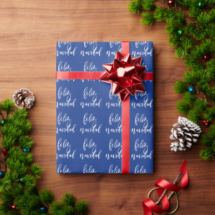 Feliz Navidad Blauw en Wit Kerstmis Cadeaupapier
