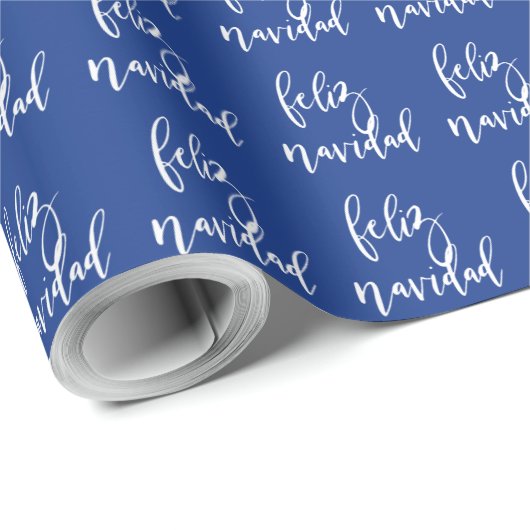 Feliz Navidad Blauw en Wit Kerstmis Cadeaupapier (Rol Hoek)