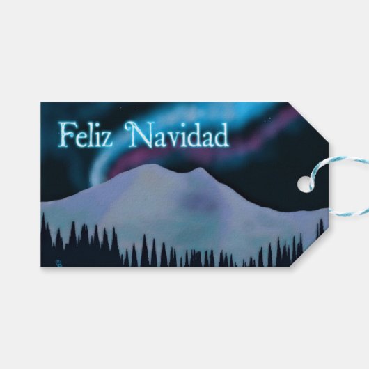 Feliz Navidad - Blue Aurora Cadeaulabel (Voorkant (Horizontaal))
