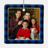 Feliz Navidad Blue Buffalo Plaid Family Photo Keramisch Ornament (Achterkant)