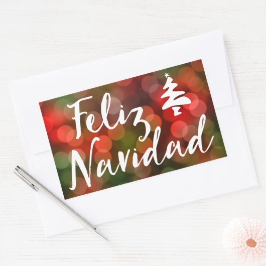 Feliz Navidad (bokeh-lichten) Rechthoekige Sticker (Envelop)