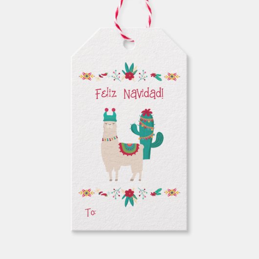 Feliz Navidad Bright en Feestelijke Llama Kerstmis Cadeaulabel (Voorkant)