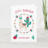 Feliz Navidad Bright en Feestelijke Llama Kerstmis Kaart (Voorkant)