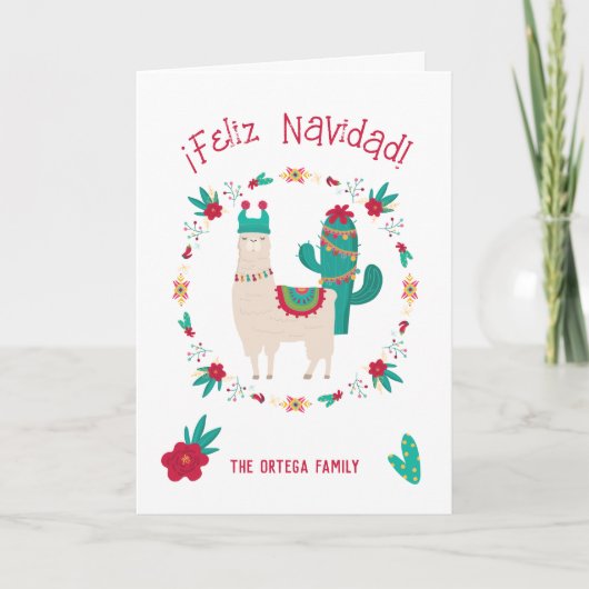 Feliz Navidad Bright en Feestelijke Llama Kerstmis Kaart (Voorkant)