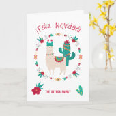 Feliz Navidad Bright en Feestelijke Llama Kerstmis Kaart (Gele Bloem)