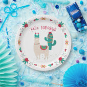 Feliz Navidad Bright en Feestelijke Llama Kerstmis Papieren Bordje (Feest)