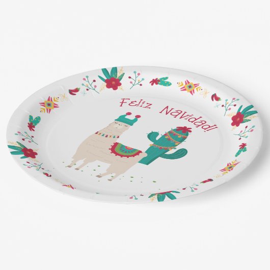 Feliz Navidad Bright en Feestelijke Llama Kerstmis Papieren Bordje (Gekanteld)