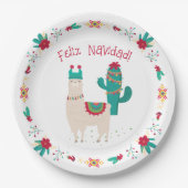 Feliz Navidad Bright en Feestelijke Llama Kerstmis Papieren Bordje (Voorkant)