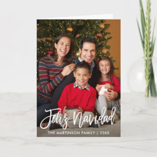 Feliz Navidad Brush Script Family Fold Feestdagen Kaart