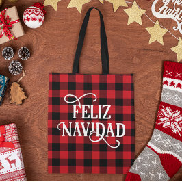 Feliz Navidad Buffalo Plaid Tote Bag