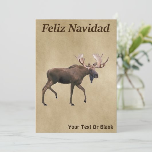 Feliz Navidad - Bull Moose op oud papier (Staand voorkant)