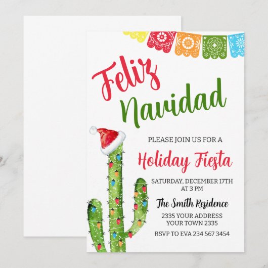 Feliz Navidad Cactus Christmas Holiday Fiesta Kaart (Voorkant / Achterkant)