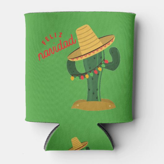 Feliz Navidad Cactus Christmas Lights Can Cooler (Voorkant)