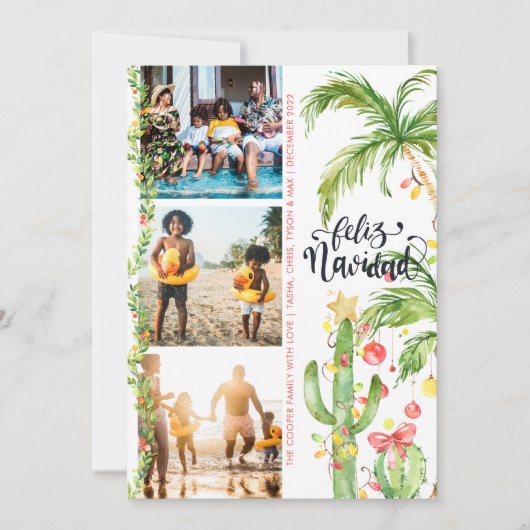 Feliz Navidad | Cactus-kerstfotocollage Feestdagenkaart (Voorkant)