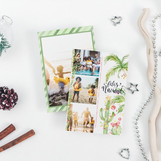 Feliz Navidad | Cactus-kerstfotocollage Feestdagenkaart