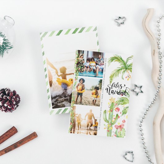 Feliz Navidad | Cactus-kerstfotocollage Feestdagenkaart