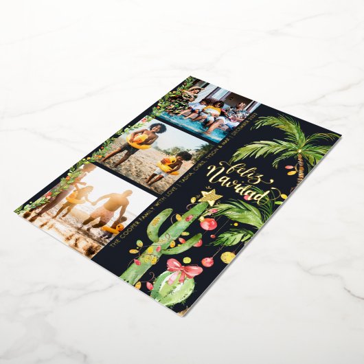 Feliz Navidad | Cactus-kerstfotocollage Folie Feestdagenkaart (Gedraaid)