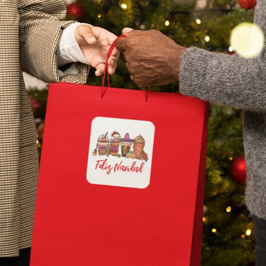 Feliz Navidad Cactus Kerstkoffie Drink Vierkante Sticker