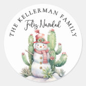 Feliz Navidad Cactus Kerstmis Ronde Sticker (Voorkant)