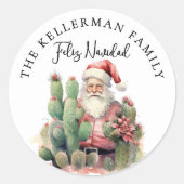 Feliz Navidad Cactus Kerstmis Ronde Sticker (Voorkant)