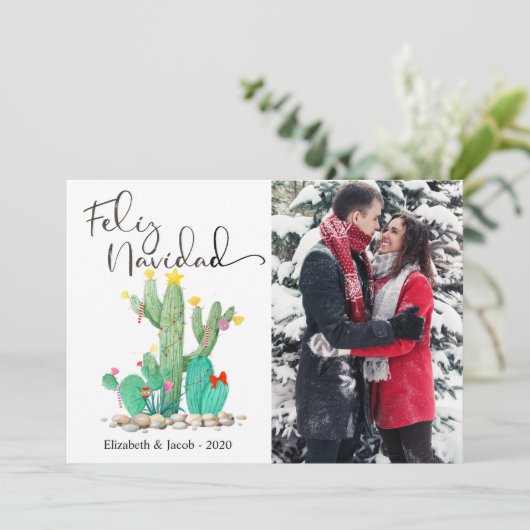 Feliz Navidad Cactus Succulent Photo Feestdagenkaart (Staand voorkant)