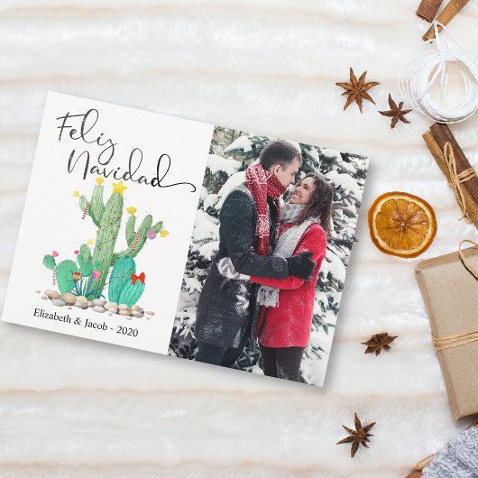 Feliz Navidad Cactus Succulent Photo Feestdagenkaart