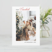 Feliz Navidad Calligraphy Photo Red Feestdagenkaart (Staand voorkant)