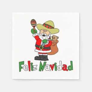 Feliz Navidad Cartoon Santa Sombrero Maracas Servet