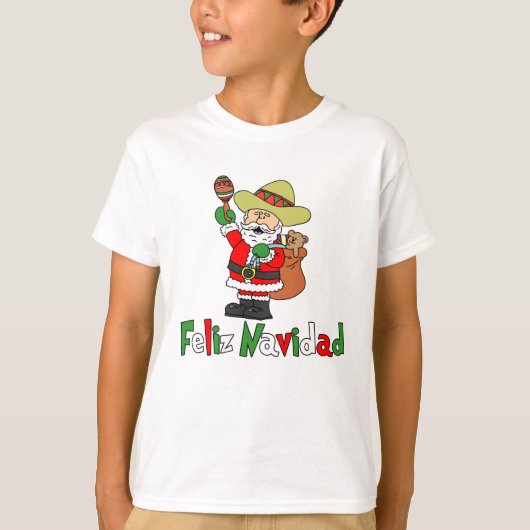 Feliz Navidad Cartoon Santa Sombrero Maracas T-shirt (Voorkant)